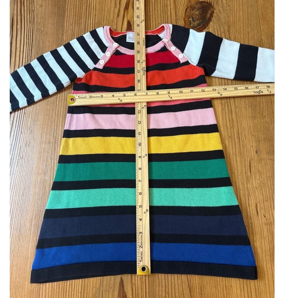 Hanna Andersson Sweater Dress Kids Multicolor Rainbow Striped Knit SIZE 110/5
